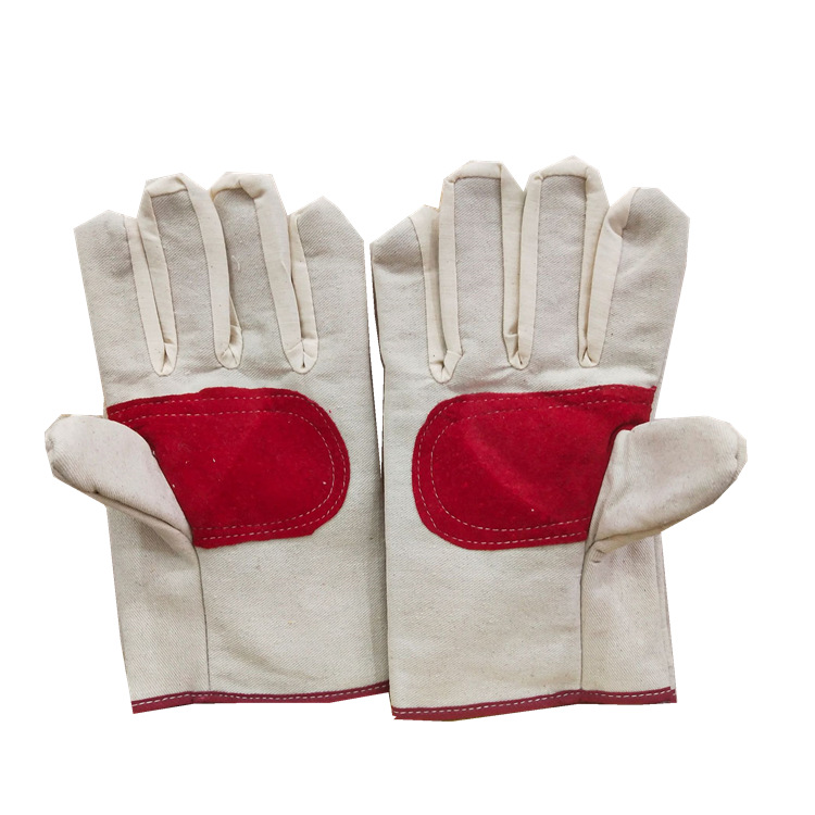 Manufacturers direct railway protection double-layer labor protection canvas gloves palm thickening operation canvas protection wholesale