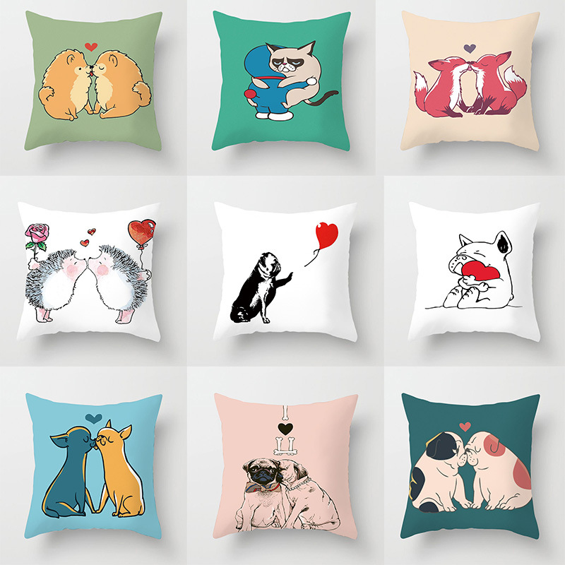 Animal Cushion Pillow Cover Wholesale Cartoon Couple Dog Office Pillow Cover Customized Back Seat Cushion Waist Pillow