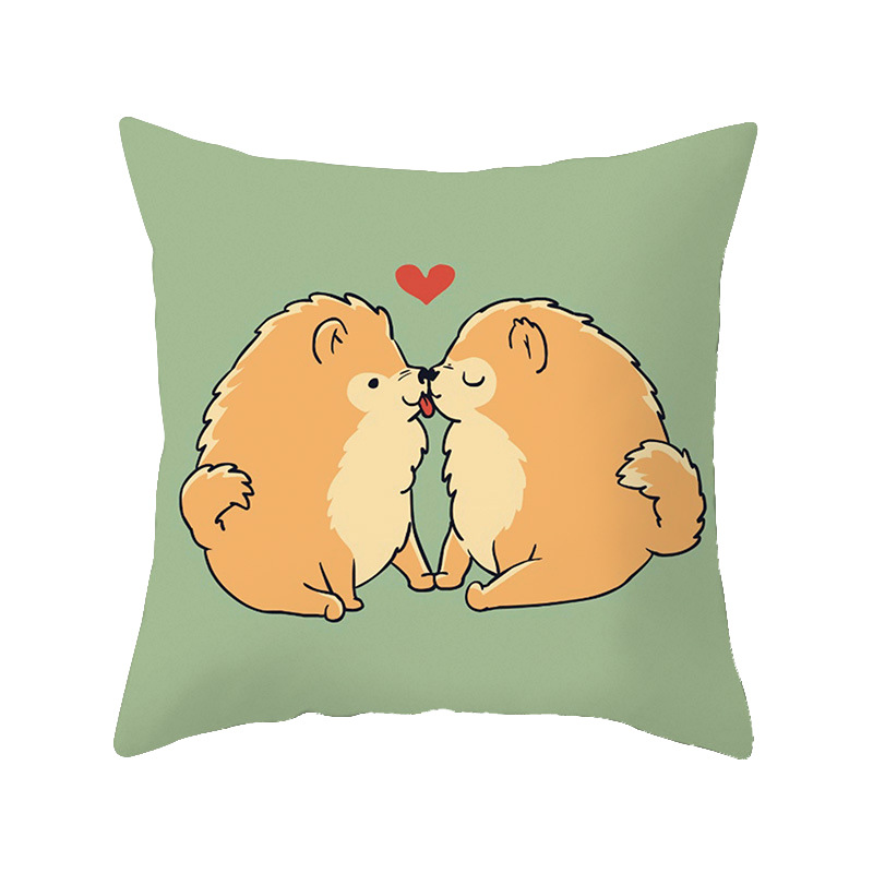 Animal Cushion Pillow Cover Wholesale Cartoon Couple Dog Office Pillow Cover Customized Back Seat Cushion Waist Pillow