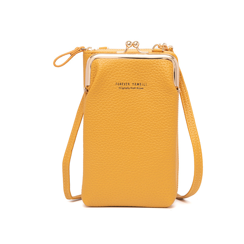 2020 New Ladies Phone Bag Korean Style Fashionable Lychee Pattern Solid Color Crossbody Bag Multi-Functional Shoulder Bag