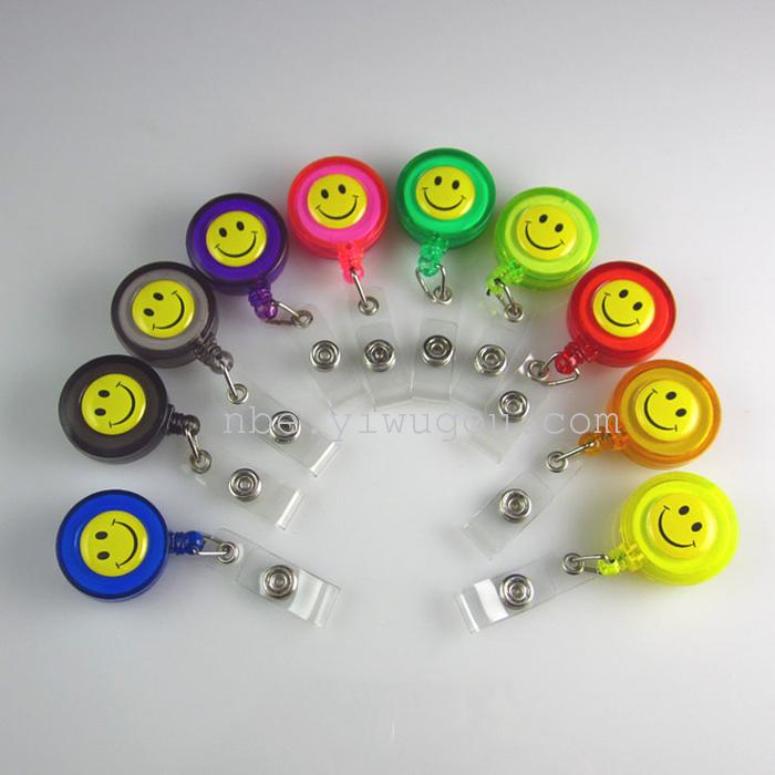 Smiley face badge easy pull tab to easily pull the telescopic buckle waist snap ID sets wire grip transparent card holder promotional hard