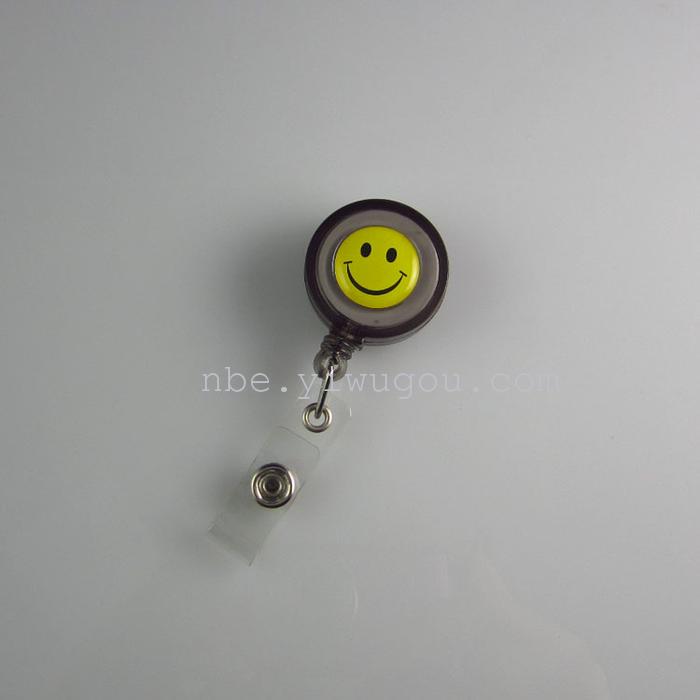 Smiley face badge easy pull tab to easily pull the telescopic buckle waist snap ID sets wire grip transparent card holder promotional hard