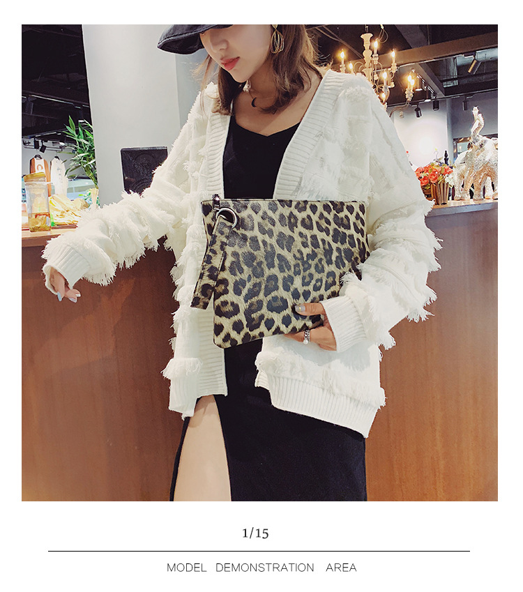 INS Clutch Female 2020 Trendy Korean Style Leopard Print Elegance Retro Hong Kong Style Fashion Tablet Bag