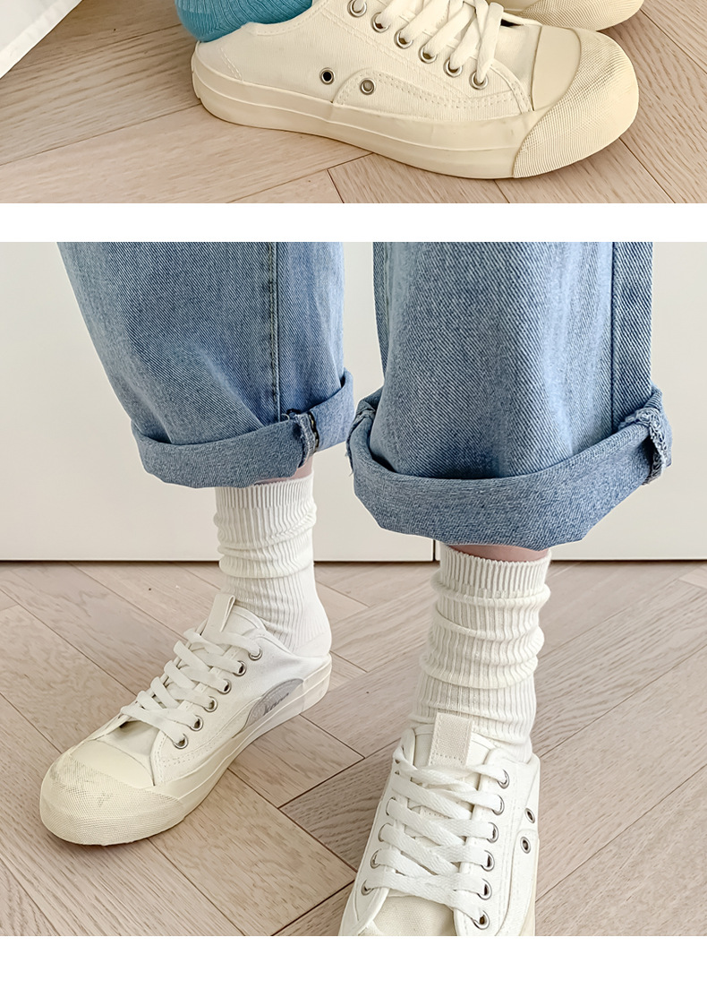 Autumn and Winter New Blue Color Double Needle Tablet Female Cotton Middle Tube Socks Casual Korean Fashion Online Red Cotton All-Match Wholesale