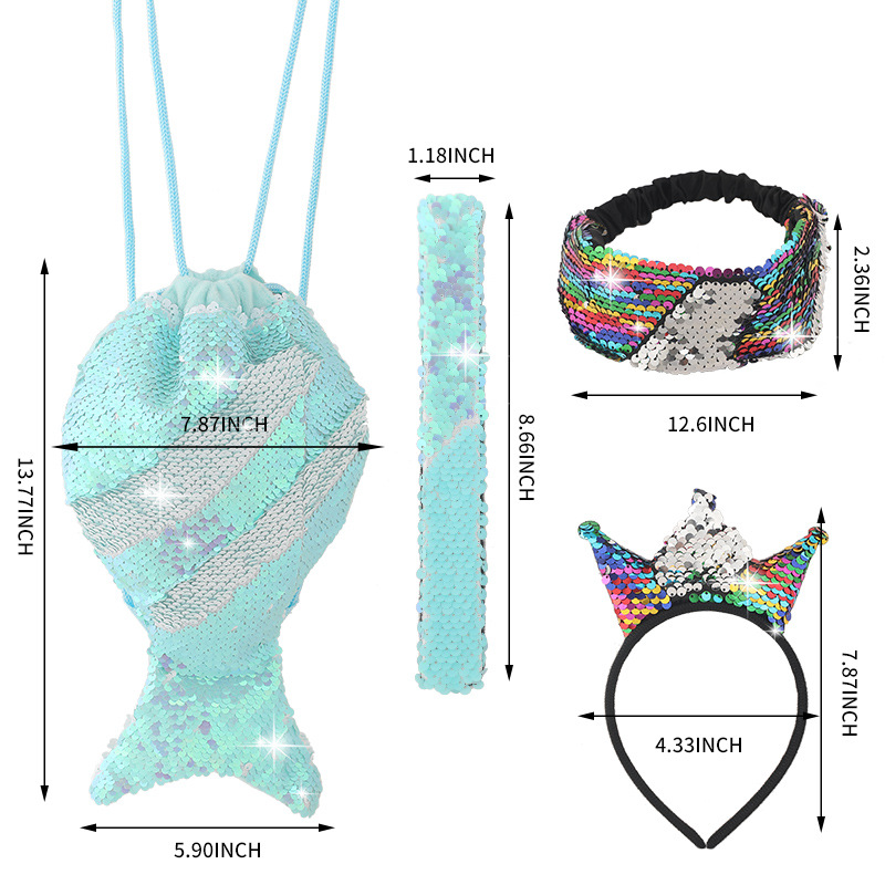 Amazon New Mermaid Wallet Combination Set Tablet Bag Schoolbag Drawstring Bag Sequin Bag Factory Wholesale