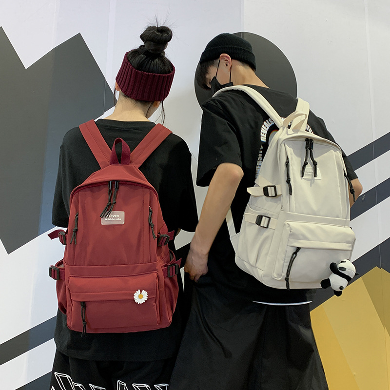 Vintage Canvas Backpack Student Schoolbag Large Capacity Solid Color Multi-Pocket Backpack Vintage Style Korean Hipster Women Bag