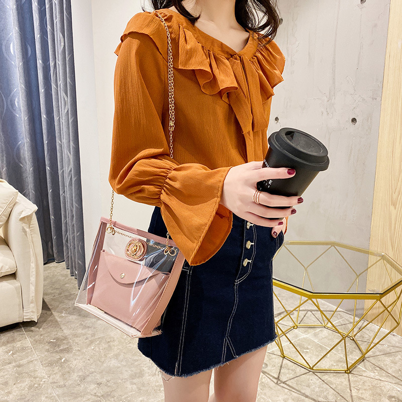 Partysu Women Bag 2021 New Combination Bags Transparent Bag Shoulder Crossbody Handbag Chain Lock Button Pouch