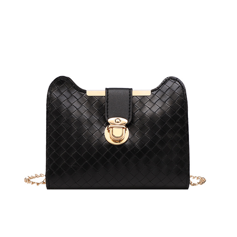 One Piece Dropshipping 2020 Winter Korean Style Cat Ear Woven Lock Chain Color Matching Small Square Bag Shoulder Crossbody Women Bag