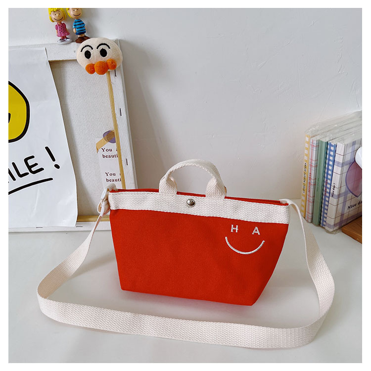 Japanese and Korean Simple Smiley Face Mini Canvas Lunch Bag Casual Handbag Hand Carrying Cute Women Bag Lipstick Pack Cosmetic Bag