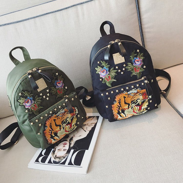 Ethnic Style Women Bag Embroidered Nylon Pouch Bag Leather Backpack Shopkeeper Recommended One Piece Dropshipping