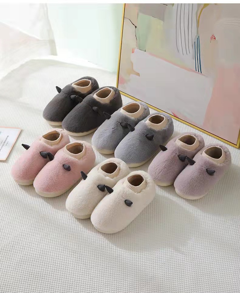 Cute Couple Cotton Slippers Winter Women Bag Heel Plush Warm Slugged Bottom Household Men&#039;s Cotton-Padded Shoes Toe Cap