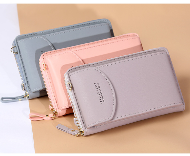 Women's Wallet Solid Color Small OvertheShoulder Bag MultiFunction Mobile Phone Long Summer Allmatch Coin Purse Women