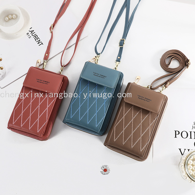 Wallet New Korean Style Mobile Phone Bag Women&#039;s Shoulder Crossbody Bag Diamond Plaid Coin Purse Vertical Mini Bag