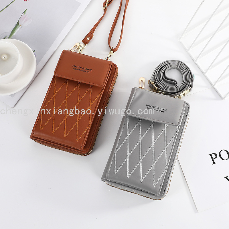 Wallet New Korean Style Mobile Phone Bag Women&#039;s Shoulder Crossbody Bag Diamond Plaid Coin Purse Vertical Mini Bag