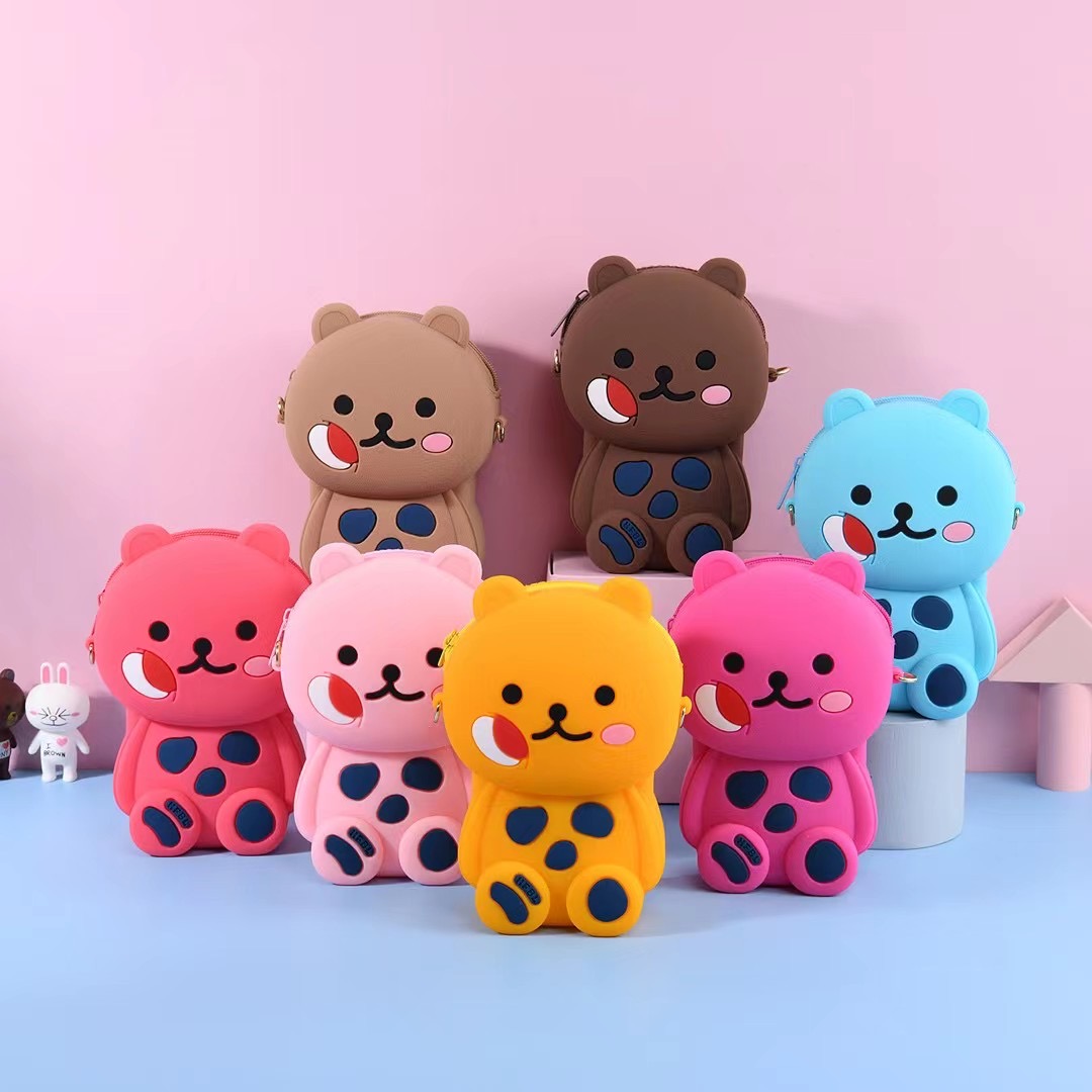 Cute Silicone Coin Purse Small Wallet Crossbody Card Holder with Zipper and Shoulder Strap