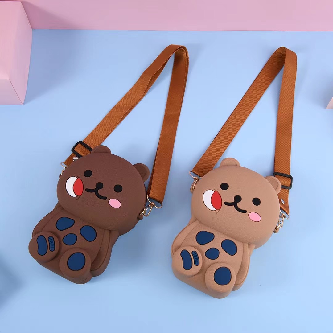 Cute Silicone Coin Purse Small Wallet Crossbody Card Holder with Zipper and Shoulder Strap