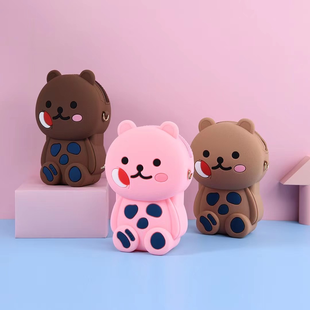 Cute Silicone Coin Purse Small Wallet Crossbody Card Holder with Zipper and Shoulder Strap