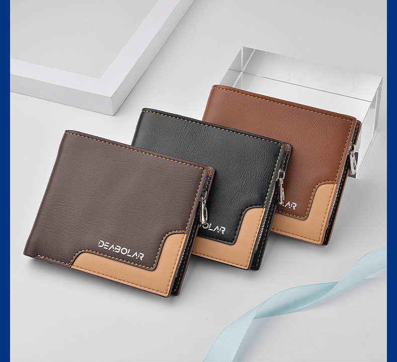 New Men's Wallet Short Three Fold Pu Wallet Stitching Business Zipper Coin Purse Multi-Card-Slot Card Holder Coin Bag New Men's Wallet Short Three Fold Pu Wallet Stitching Business Zipper Coin Purse Multi-Card-Slot Card Holder Coin Bag