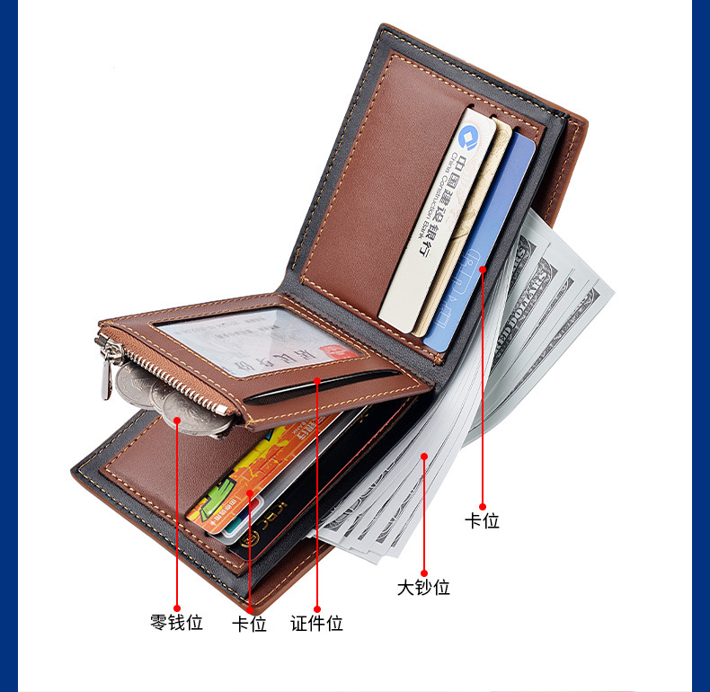New Men's Wallet Short Three Fold Pu Wallet Stitching Business Zipper Coin Purse Multi-Card-Slot Card Holder Coin Bag New Men's Wallet Short Three Fold Pu Wallet Stitching Business Zipper Coin Purse Multi-Card-Slot Card Holder Coin Bag