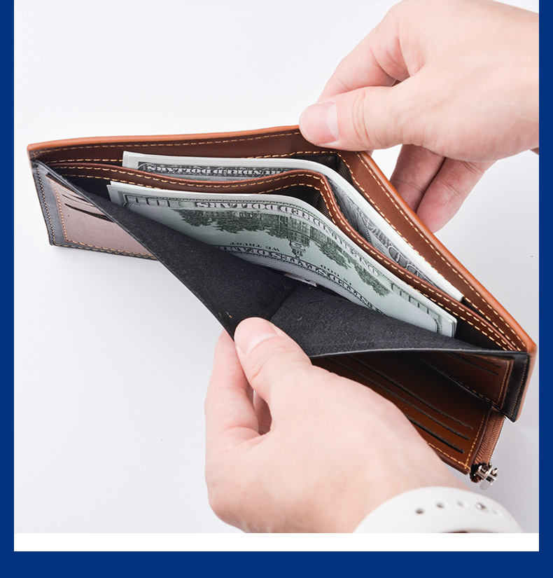 New Men's Wallet Short Three Fold Pu Wallet Stitching Business Zipper Coin Purse Multi-Card-Slot Card Holder Coin Bag New Men's Wallet Short Three Fold Pu Wallet Stitching Business Zipper Coin Purse Multi-Card-Slot Card Holder Coin Bag