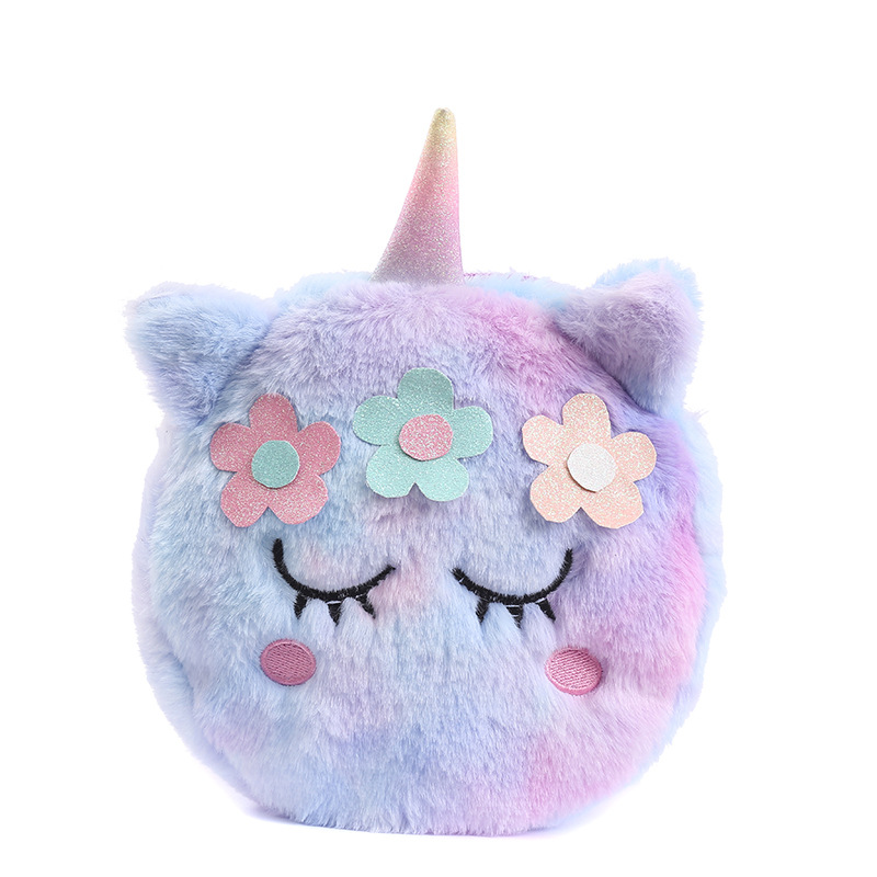 Winter New Cartoon Children&#039;s Colorful Plush Shoulder Bag Unicorn Coin Purse Kindergarten Cute Girl&#039;s Crossbody Bag