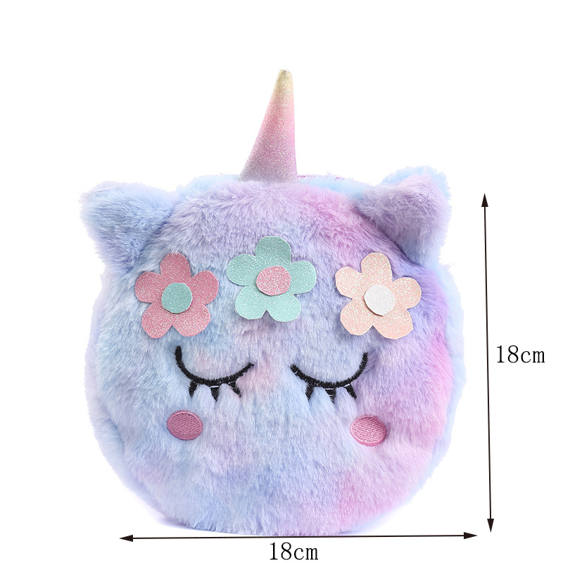 Winter New Cartoon Children's Colorful Plush Shoulder Bag Unicorn Coin Purse Kindergarten Cute Girl's Crossbody Bag
