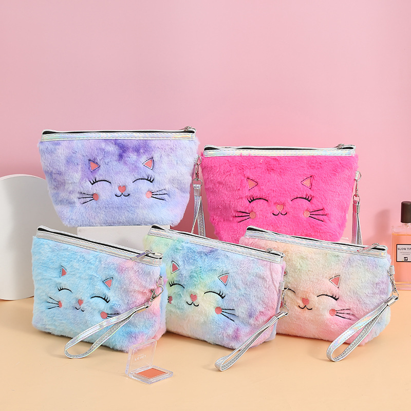 Cute Cartoon Cat Plush Cosmetic Bag Portable Women&#039;s PVC Wash Bag Storage Bag