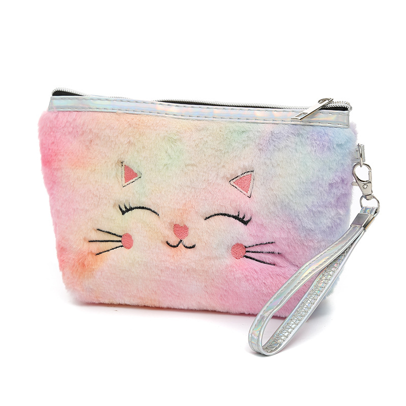 Cute Cartoon Cat Plush Cosmetic Bag Portable Women&#039;s PVC Wash Bag Storage Bag