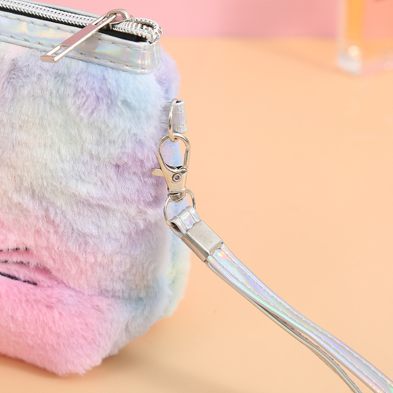 Cute Cartoon Cat Plush Cosmetic Bag Portable Women&#039;s PVC Wash Bag Storage Bag