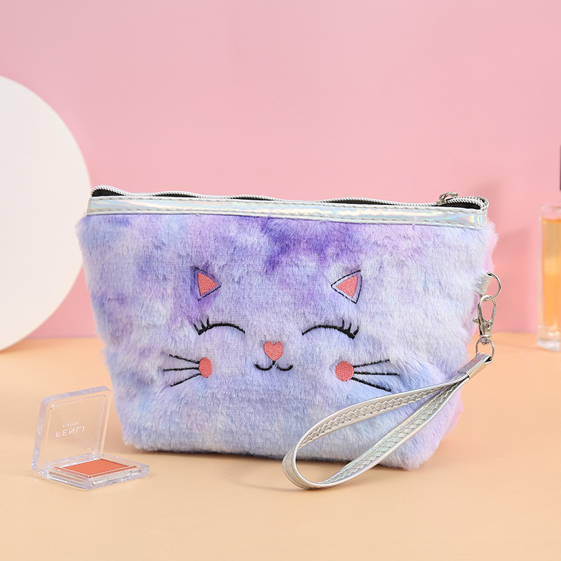 Cute Cartoon Cat Plush Cosmetic Bag Portable Women's PVC Wash Bag Storage Bag