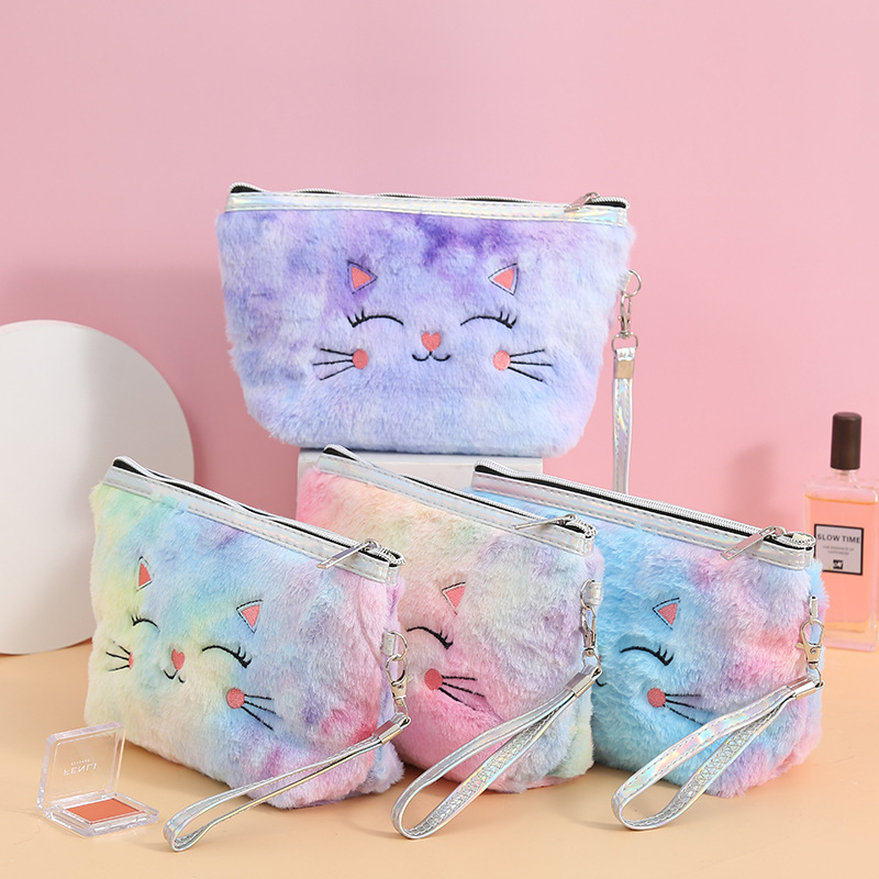 Cute Cartoon Cat Plush Cosmetic Bag Portable Women's PVC Wash Bag Storage Bag