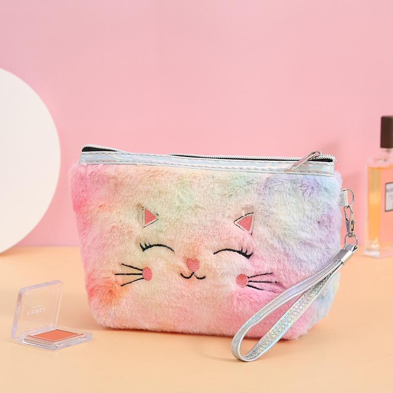 Cute Cartoon Cat Plush Cosmetic Bag Portable Women's PVC Wash Bag Storage Bag