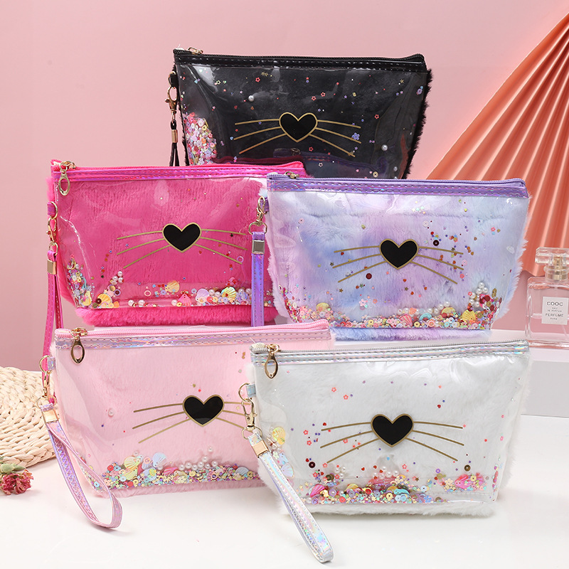 Factory Direct Supply Portable Love Cosmetic Bag Plush Cat Flat Bag Creative Square Color Wash Bag Storage Bag Factory Direct Supply Portable Love Cosmetic Bag Plush Cat Flat Bag Creative Square Color Wash Bag Storage Bag