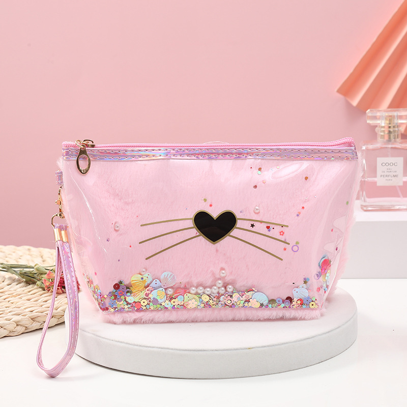 Factory Direct Supply Portable Love Cosmetic Bag Plush Cat Flat Bag Creative Square Color Wash Bag Storage Bag Factory Direct Supply Portable Love Cosmetic Bag Plush Cat Flat Bag Creative Square Color Wash Bag Storage Bag