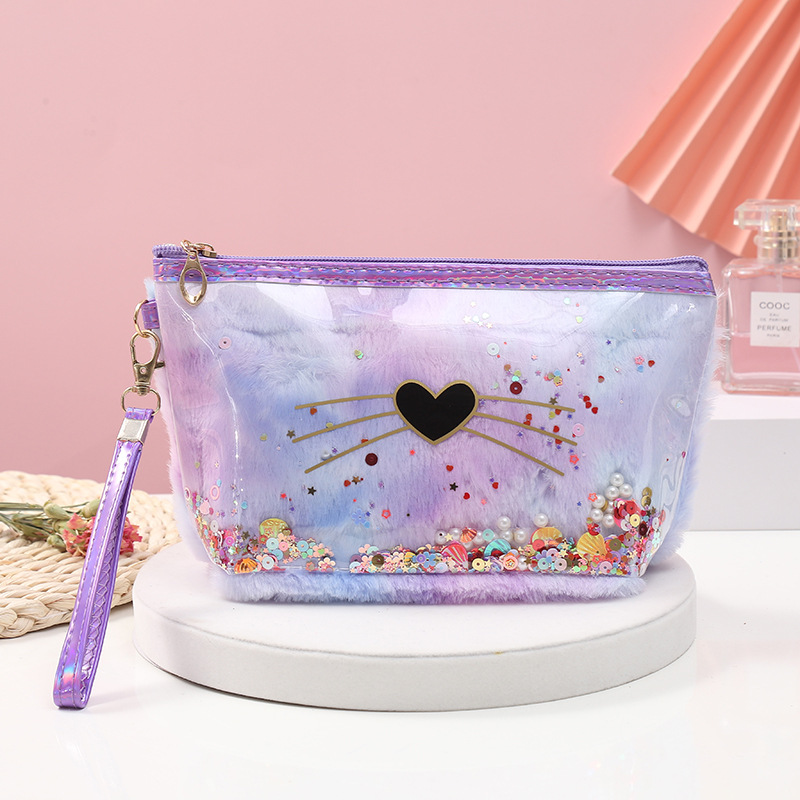 Factory Direct Supply Portable Love Cosmetic Bag Plush Cat Flat Bag Creative Square Color Wash Bag Storage Bag Factory Direct Supply Portable Love Cosmetic Bag Plush Cat Flat Bag Creative Square Color Wash Bag Storage Bag