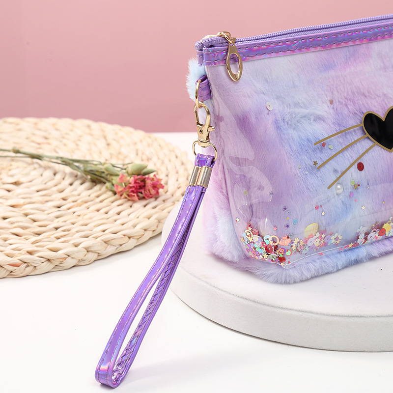 Factory Direct Supply Portable Love Cosmetic Bag Plush Cat Flat Bag Creative Square Color Wash Bag Storage Bag Factory Direct Supply Portable Love Cosmetic Bag Plush Cat Flat Bag Creative Square Color Wash Bag Storage Bag