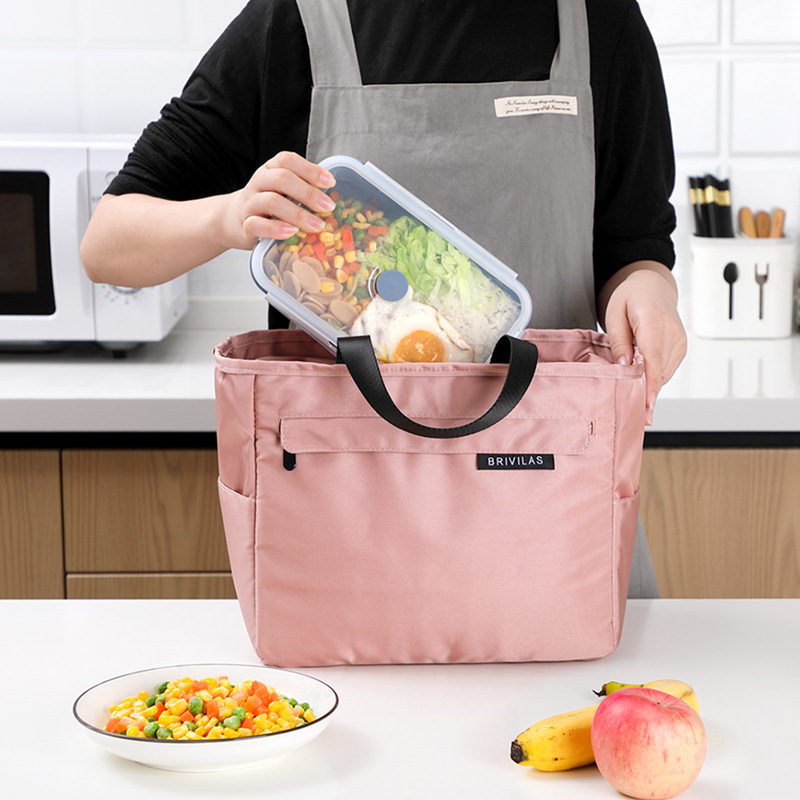 Portable Insulated Bag Solid Color Outdoor Portable Lunch Box Bag Thickened Lunch Thermal Bag Lunch Bag with Rice Handbag