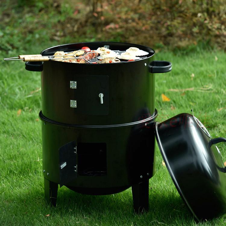 Grill Whole Circular Bucket Bag Barbecue Grill ThreeLayer Oven Two Meshes Grill Two Carbon Pots Half for Separate Use