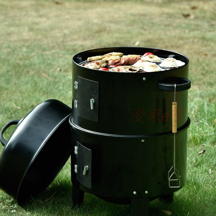 Grill Whole Circular Bucket Bag Barbecue Grill ThreeLayer Oven Two Meshes Grill Two Carbon Pots Half for Separate Use