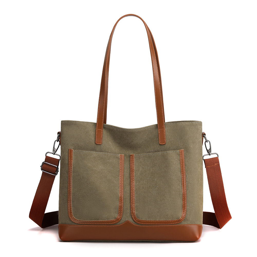 Canvas Commuter Bag Tote Bucket Bag Large Capacity Women&#039;s Bag 2022 Spring and Autumn New Fashion Crossbody One-Shoulder Large Bags