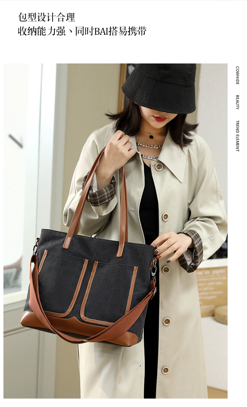 Canvas Commuter Bag Tote Bucket Bag Large Capacity Women's Bag 2022 Spring and Autumn New Fashion Crossbody One-Shoulder Large Bags