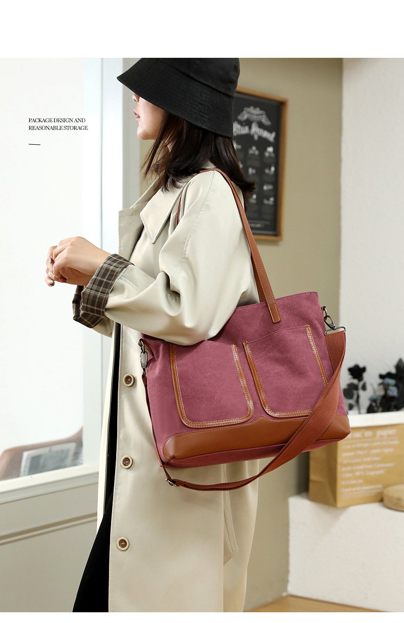 Canvas Commuter Bag Tote Bucket Bag Large Capacity Women's Bag 2022 Spring and Autumn New Fashion Crossbody One-Shoulder Large Bags