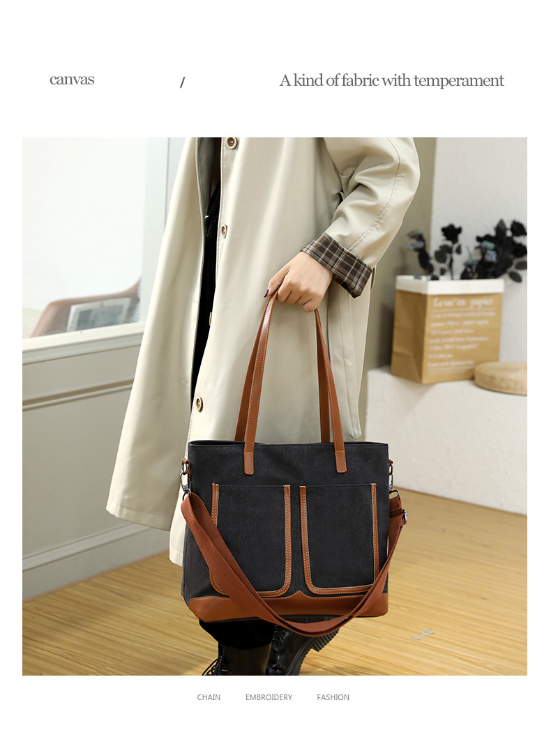 Canvas Commuter Bag Tote Bucket Bag Large Capacity Women's Bag 2022 Spring and Autumn New Fashion Crossbody One-Shoulder Large Bags