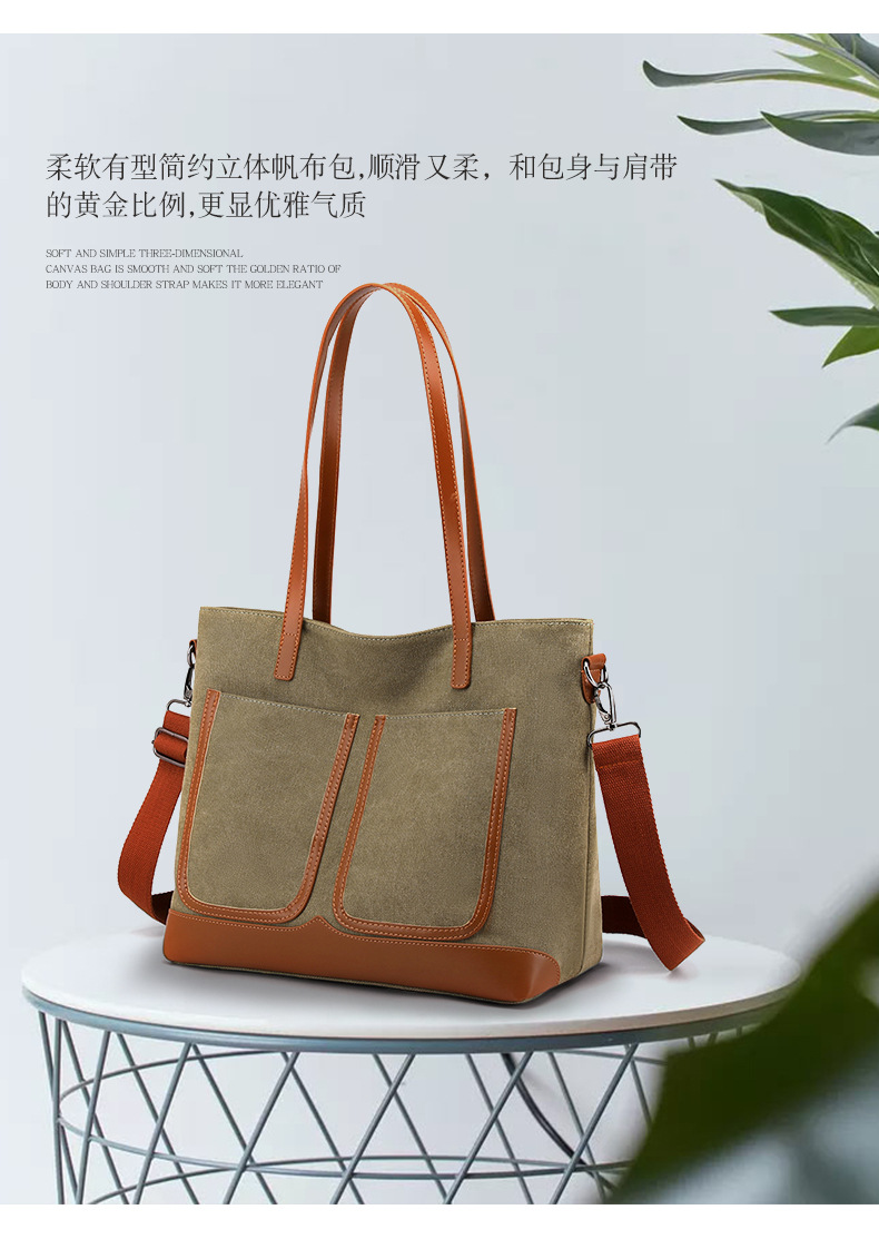 Canvas Commuter Bag Tote Bucket Bag Large Capacity Women's Bag 2022 Spring and Autumn New Fashion Crossbody One-Shoulder Large Bags