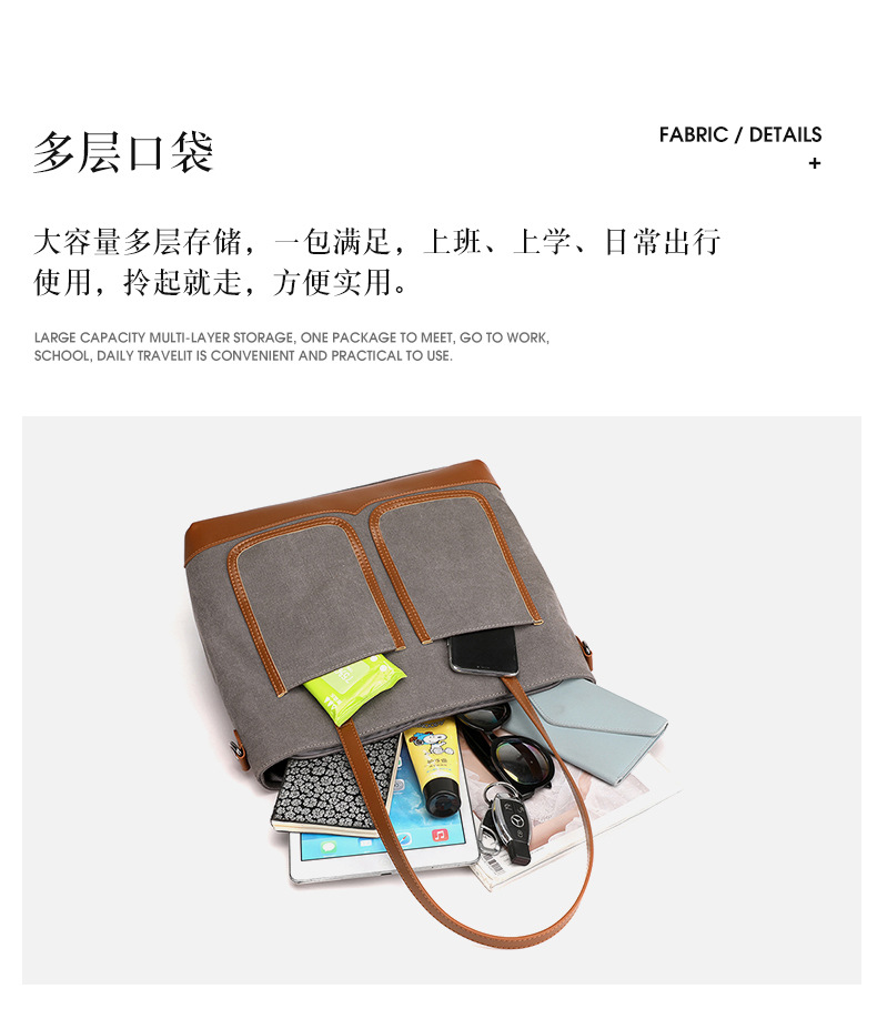 Canvas Commuter Bag Tote Bucket Bag Large Capacity Women's Bag 2022 Spring and Autumn New Fashion Crossbody One-Shoulder Large Bags