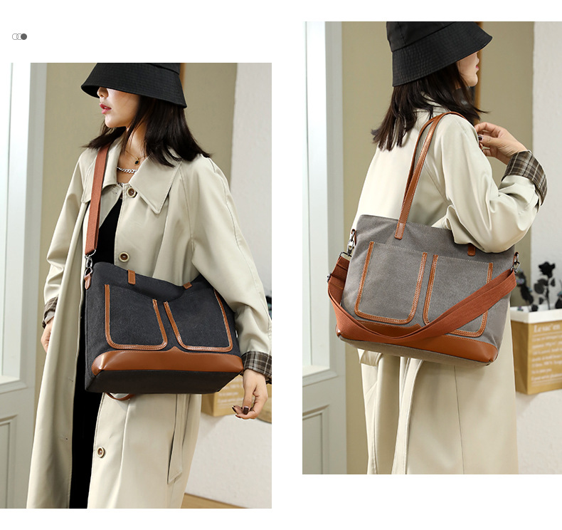 Canvas Commuter Bag Tote Bucket Bag Large Capacity Women's Bag 2022 Spring and Autumn New Fashion Crossbody One-Shoulder Large Bags