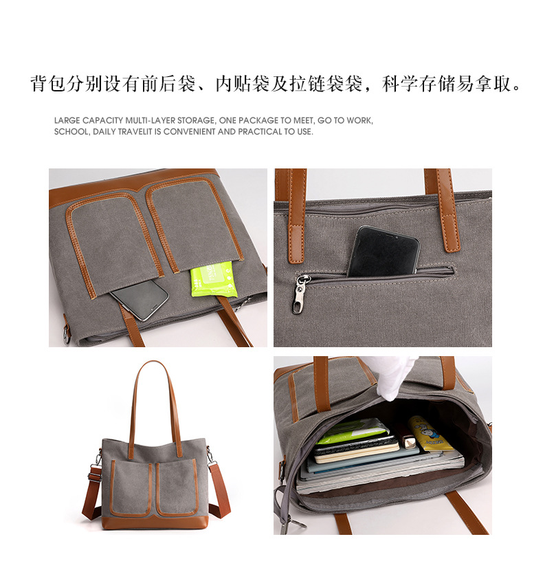 Canvas Commuter Bag Tote Bucket Bag Large Capacity Women's Bag 2022 Spring and Autumn New Fashion Crossbody One-Shoulder Large Bags