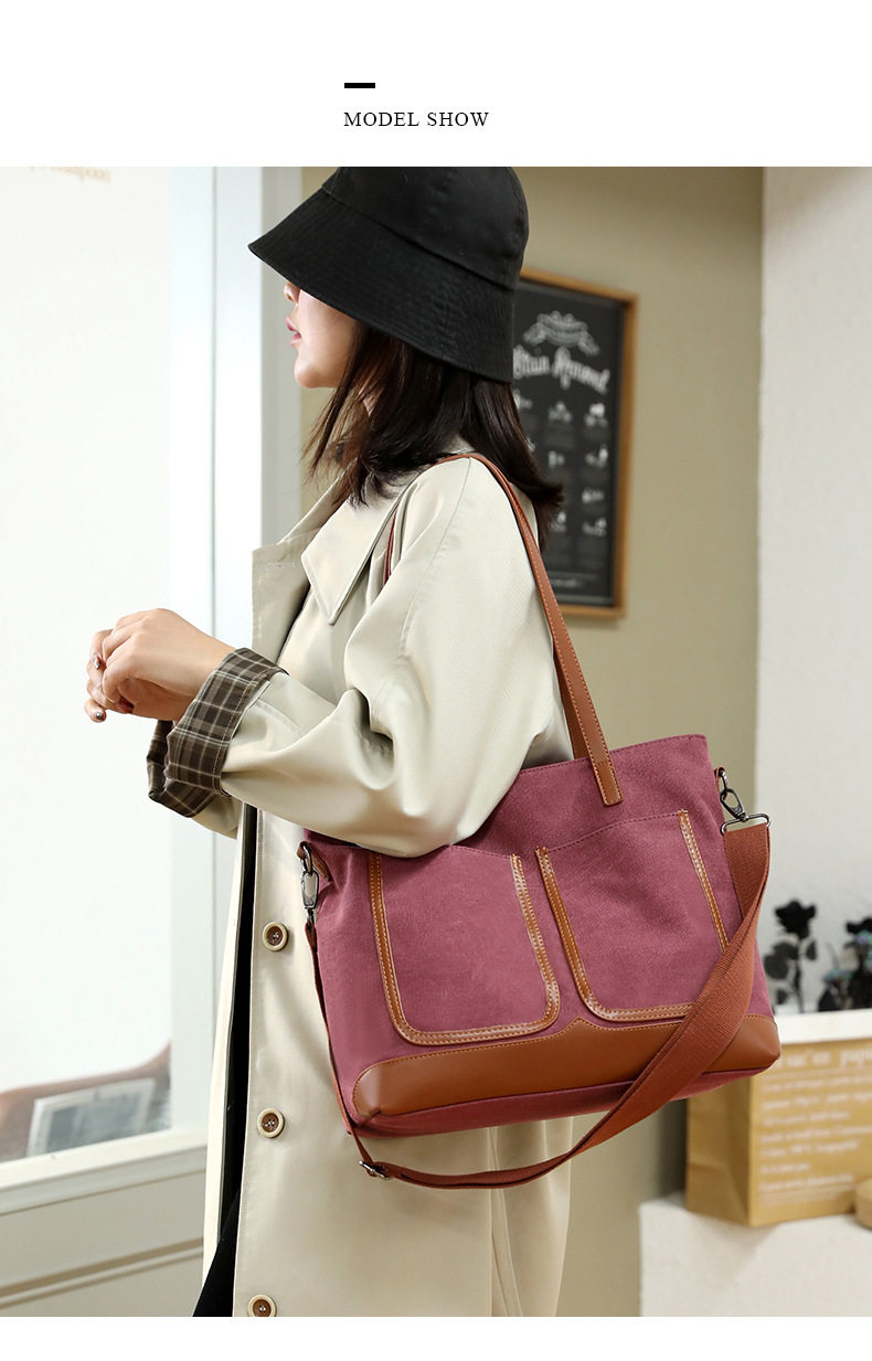Canvas Commuter Bag Tote Bucket Bag Large Capacity Women's Bag 2022 Spring and Autumn New Fashion Crossbody One-Shoulder Large Bags