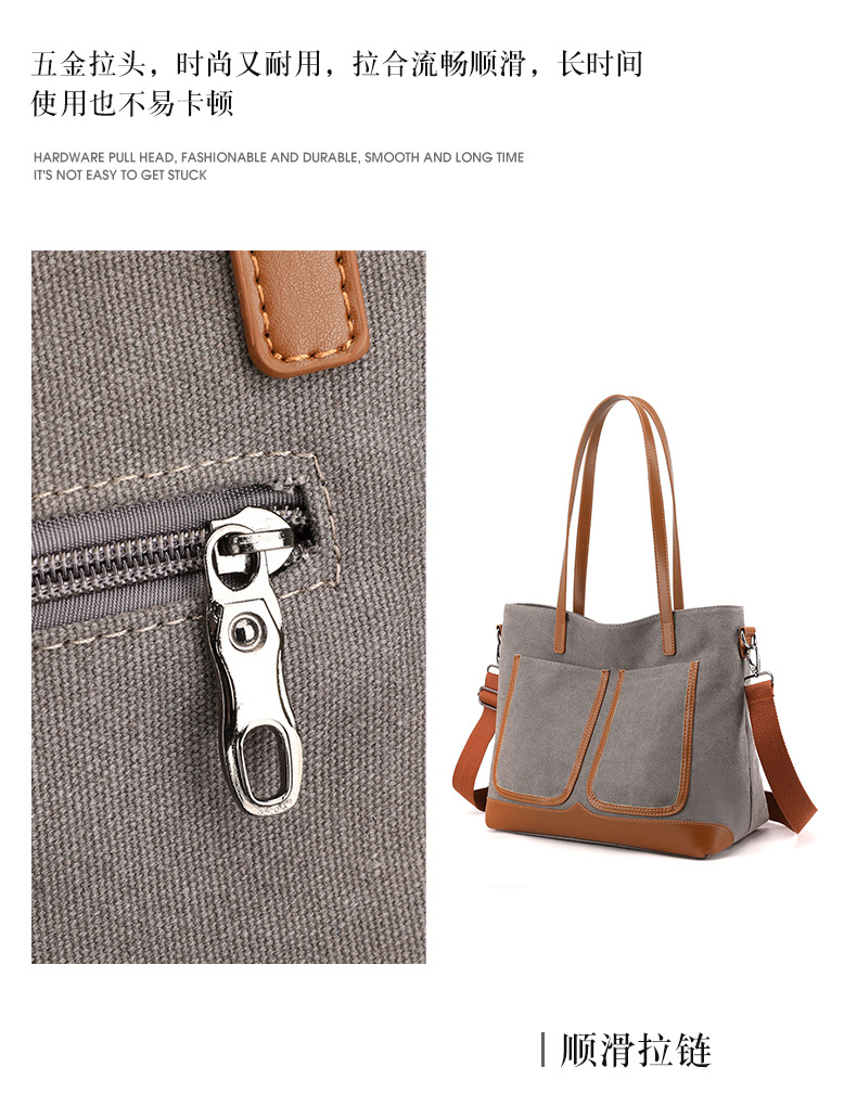 Canvas Commuter Bag Tote Bucket Bag Large Capacity Women's Bag 2022 Spring and Autumn New Fashion Crossbody One-Shoulder Large Bags