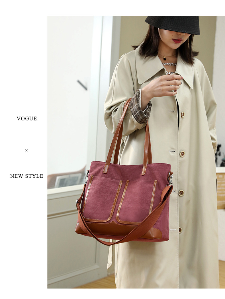 Canvas Commuter Bag Tote Bucket Bag Large Capacity Women's Bag 2022 Spring and Autumn New Fashion Crossbody One-Shoulder Large Bags